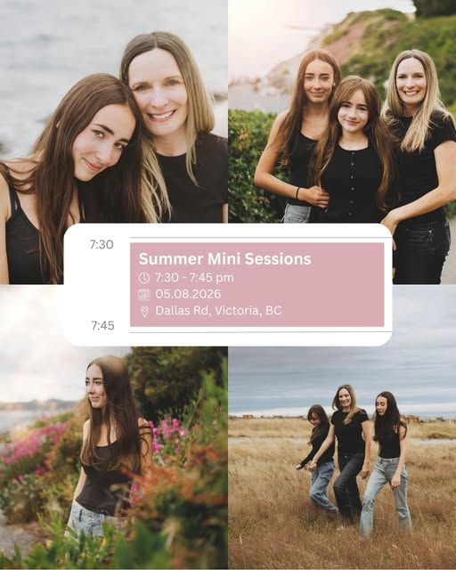 An Oak Bay family photographed together outdoors near the coast.